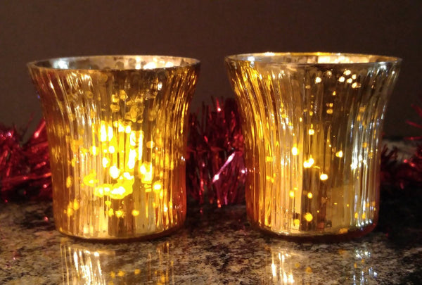 Antique Finish Tea Light Votive Candle Holders-Gold Set of 2