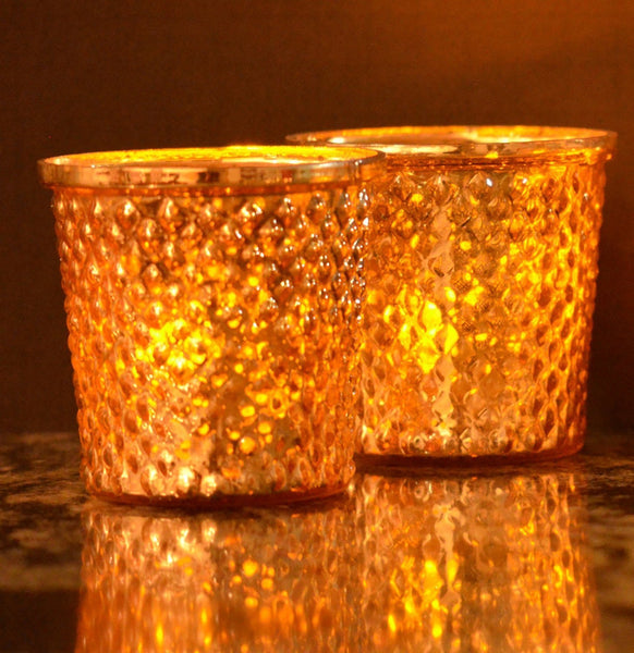 Antique Finish Tea Light Votive Candle Holders-Gold Set of 2
