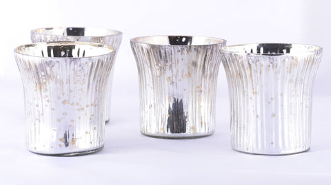 Antique Finish Tea Light Votive Candle Holders-Silver Set of 4