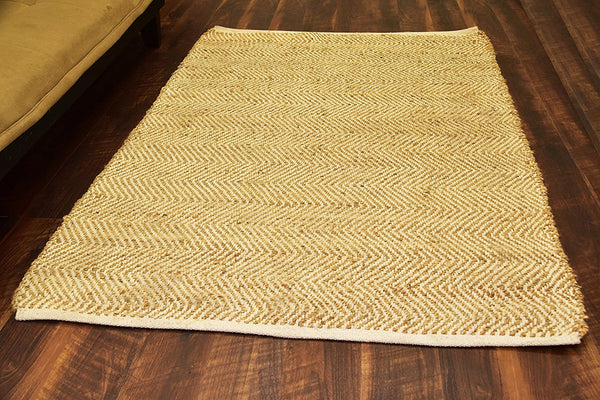 Jute Area Rugs Handmade Jute & Cotton-Beige 4 x 6 ft Natural Fiber Carpet