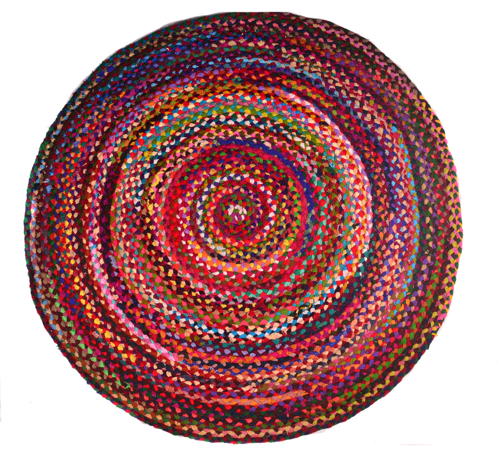 Area Rugs Braided Chindi Round Handwoven Cotton Size 4 ft Diameter