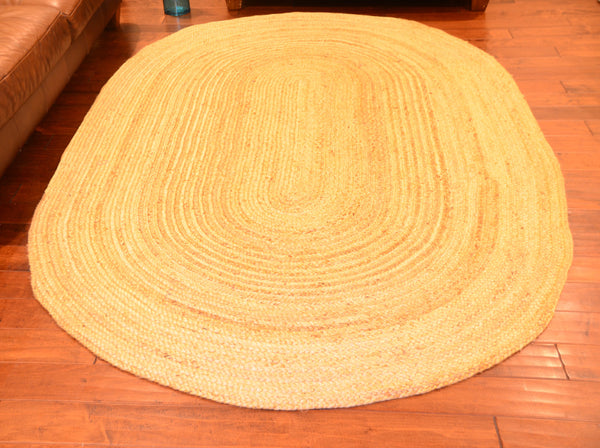 Large Area Rugs Oval Jute Braided Carpet Size 5 ft x 8 ft
