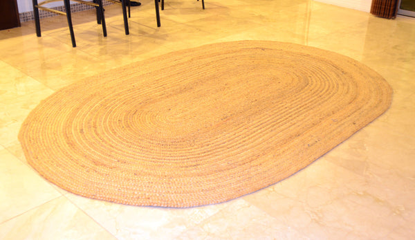 Large Area Rugs Oval Jute Braided Carpet Size 5 ft x 8 ft