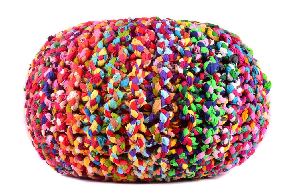 Pouf & Ottoman Round Cotton Braided Footstool Multi color Size 16''x 20"